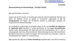 Logistik: Klasseneinteilung der Berufsanfänger – Schuljahr 2022/23